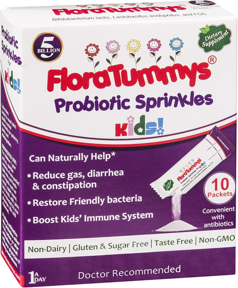 Probiotic Sprinkles Kids 10ct, Taste-Free Probiotic Powder Packets, Non-Dairy, Gluten & Sugar-Free