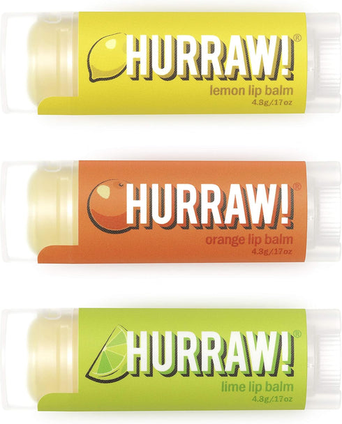 Hurraw! Lemon, Orange, Lime Lip Balms, 3 Pack Bundle: Organic, Vegan, Cruelty Free