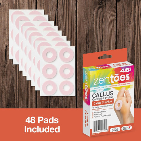 ZenToes Callus Cushions: Round Foam Padding for Foot Pain Relief (48 Count)