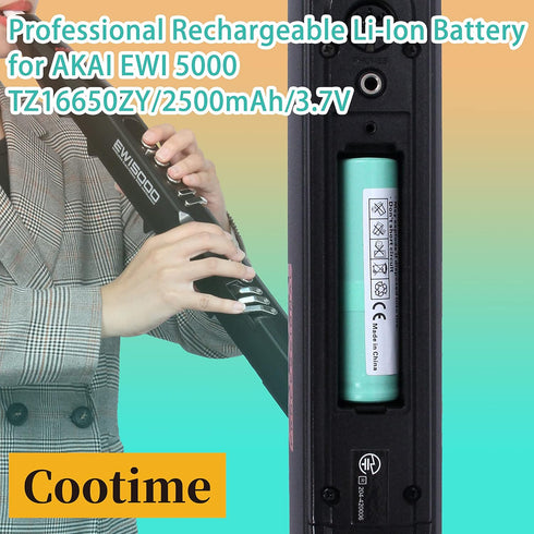Professional Rechargeable Li-Ion Battery for AKAI EWI 5000 EWI Solo with Extension Cable and USB 2.0 Male Charging Cable Replacement Lithium Ion Battery Pack PH2.0 (TZ16650ZY/Green/Sales Set)