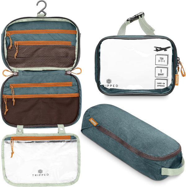 Toiletry Bag Kit Set: Hanging Travel Bag + 311 TSA Cosmetic Liquid Bag + Ultralight Organizer Pouch (Green)