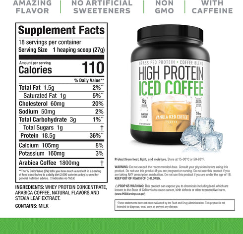 Iced Coffee - High Protein Keto Friendly with 18g Protein and 2g Carbs (18 Servings, Vanilla Latte)