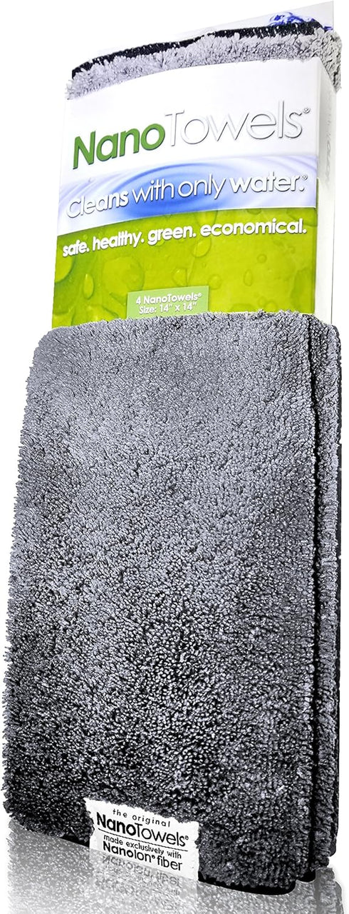 Nano Towels 4-Pack (14x14, Grey) - The Amazing Eco Cloth That Cleans Any Surface with Only Water, No More Paper Towels