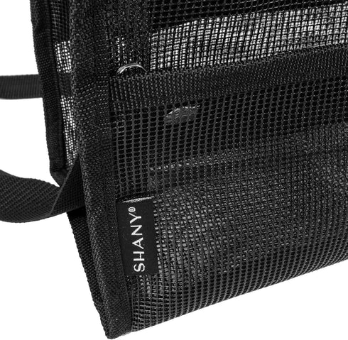 SHANY Collapsible Makeup Tools Travel Mesh Bag – Large See-Thru Tote with Zippered Pockets, Black