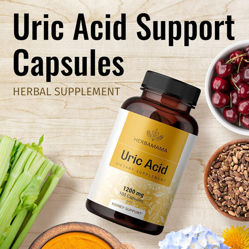 Uric Acid Support Capsules - Herbal Supplement with Tart Cherry, Celery, Turmeric & Milk Thistle - 1200 mg, 100 Capsules