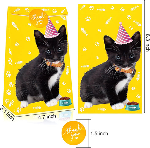 Cat Gift Bags Kitten Paper Goodie Bags, 12PCS for Kids Birthday, Pet Adoption, Cat Theme Party Supplies