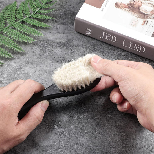 Shappy 2 Pieces Barber Fade Brush and Neck Duster Cleaning Grooming Tool with Wooden Handle (Black)