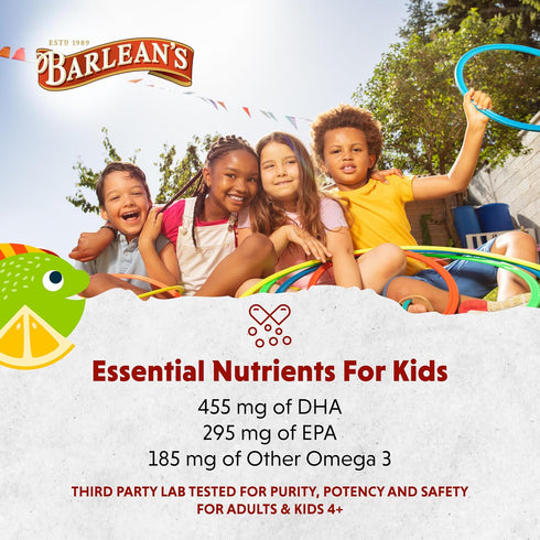 Barlean's Omega Pals Lipsmackin' Citrus Flavored Omega-3 for Kids, 8 oz Liquid Fish Oil Supplement