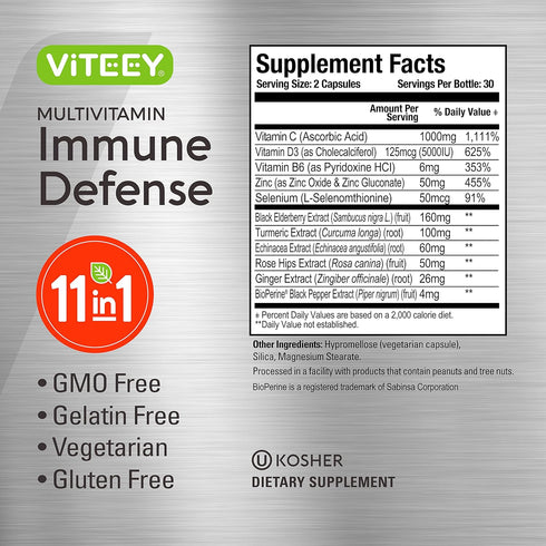 11 in 1 Multivitamin Immune Defense Supplement, Immune Booster Capsules for Adults
