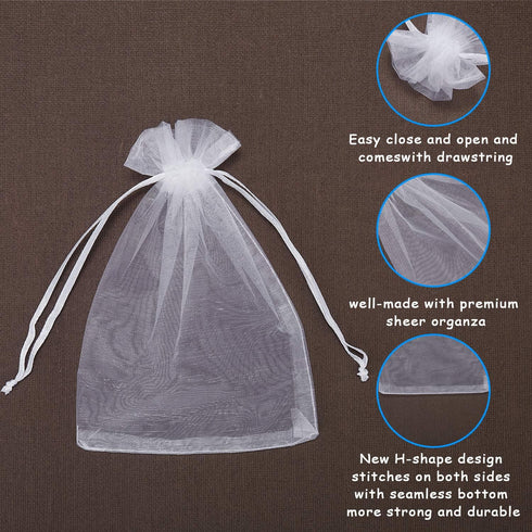 WenTao 100PCS 4x6 White Sheer Organza Bags for Wedding Favor with Drawstring, Premium Jewelry Pouches