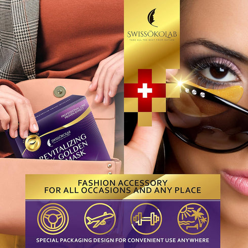 SWISSÖKOLAB 24k Gold Under Eye Patches for Dark Circles, Puffiness, Collagen Eye Gel Pads