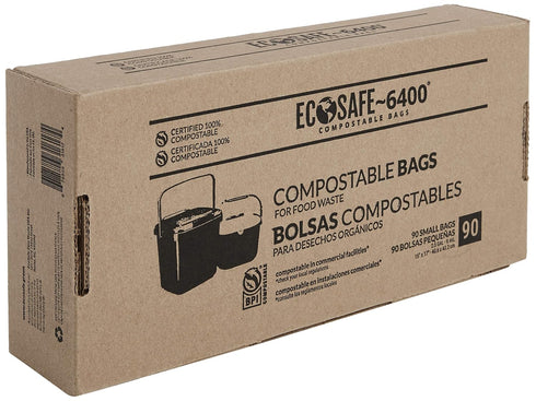 EcoSafe-6400 CP1617-6 Certified Compostable Bag, 16x17” Green Bags for 2.5 Gallon Bin, Pack of 90