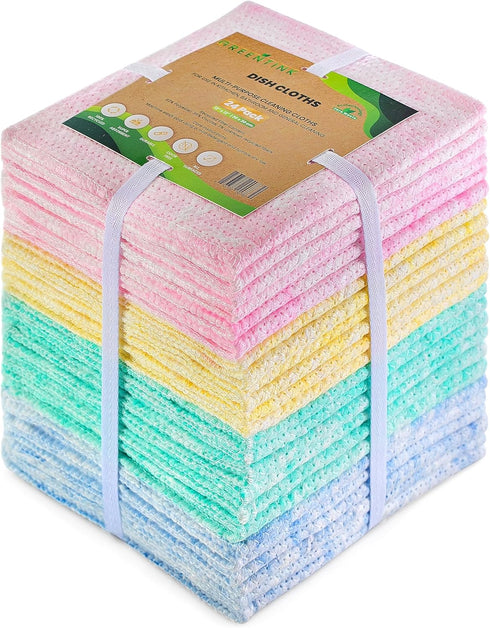 Eco-Friendly Reusable Dish Cloth Set, 24-Pk Multipurpose Kitchen Cleaning Cloth Made from Recycled Materials, 12x12 in.