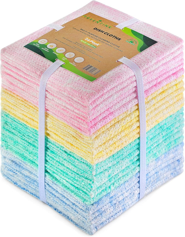 Eco-Friendly Reusable Dish Cloth Set, 24-Pk Multipurpose Kitchen Cleaning Cloth Made from Recycled Materials, 12x12 in.