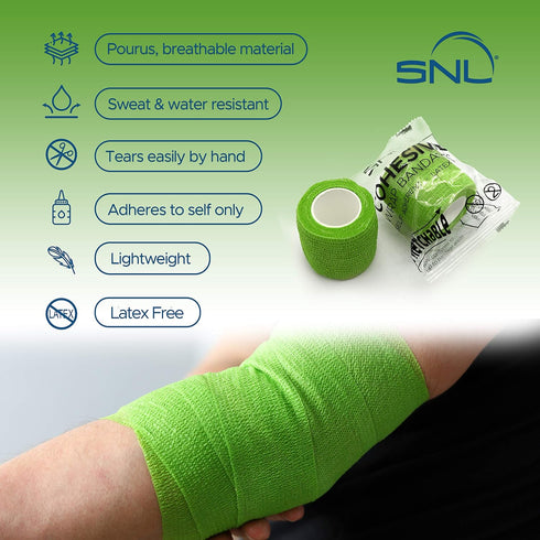 SNL Quality Blue Cohesive Bandage Wrap, 2" x 5 Yards, Latex Free, Adhesive Stretchable Breathable, First Aid Sports