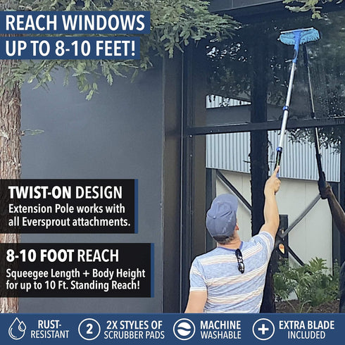EVERSPROUT 1.5-to-3 Foot Swivel Squeegee and Microfiber Window Scrubber, 2-in-1 Cleaning Combo, Aluminum Pole