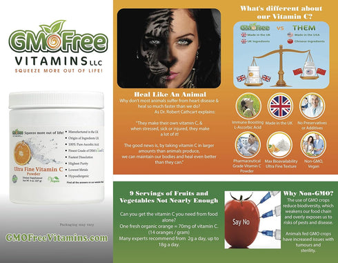 GMO Free Vitamins, Ultra Fine Vitamin C Powder, Made in UK, Vegan, 8 oz.