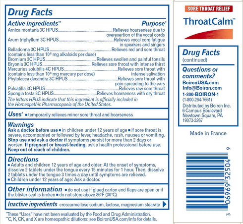 Boiron ThroatCalm Tablets for Pain Relief from Red, Dry, Scratchy, Sore Throats and Hoarseness - 120 Count (Pack of 2)