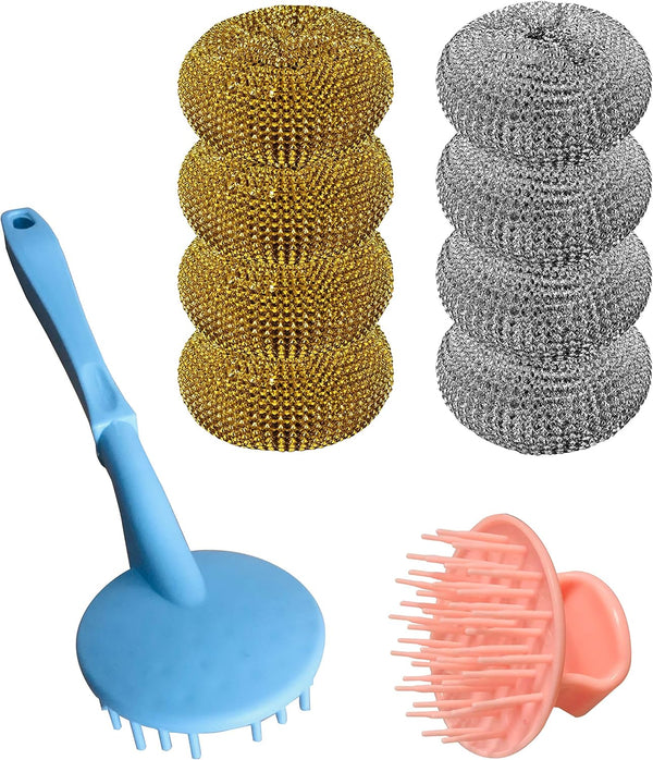 Non-Scratch Dishes Scrubber, Kitchen Steel Wool, Detachable Handle Cleaner Sponge, Easy Scouring Scrubbing Brush, 10 Pcs