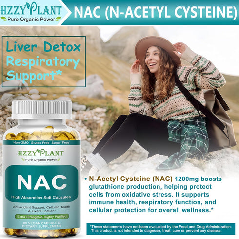 HZZYPLANT Immune, 1200mg 2 NAC Supplement - NAC Softgels for Antioxidant, Respiratory, Liver Health Support - High