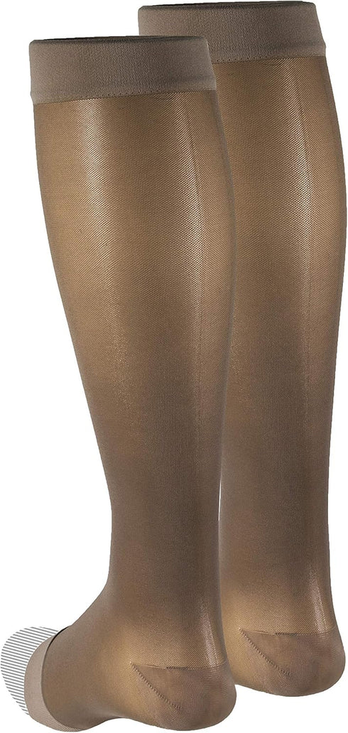 Truform Women's Knee High Length Sheer Compression Stockings, Open Toe, 15-20 mmHg, 20 Denier, Taupe, X-Large