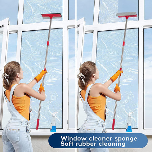 DSV Standard Window Squeegee, 2-in-1 Window Cleaner with 55" Extension Poles, Multi-Use Car Windshield Cleaning Tool