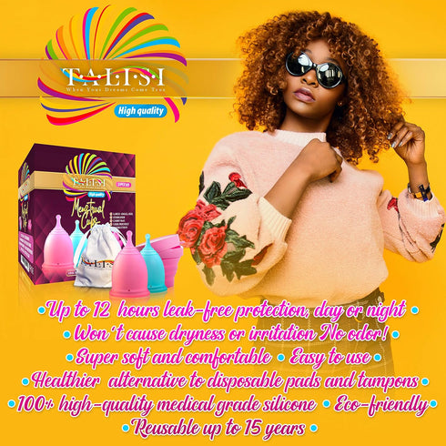 Talisi Menstrual Cups, Set of 2 with Collapsible Silicone Sterilizing Cup for Regular Heavy Flow