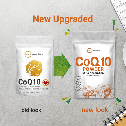 Micro Ingredients Water Soluble COQ10 Supplement - 50 Grams - 200mg Per Serving in Powder Form - Vegan Friendly Heart
