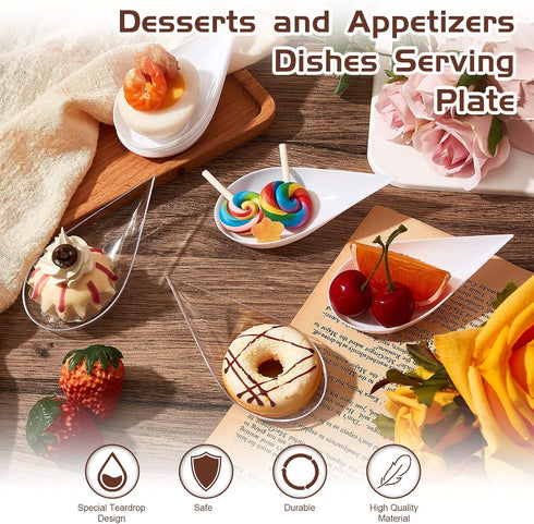 Tessco 200 Pcs 4" Tear Drop Appetizer Spoons, Mini Appetizer Plates, Disposable for Serving Small Desserts, White