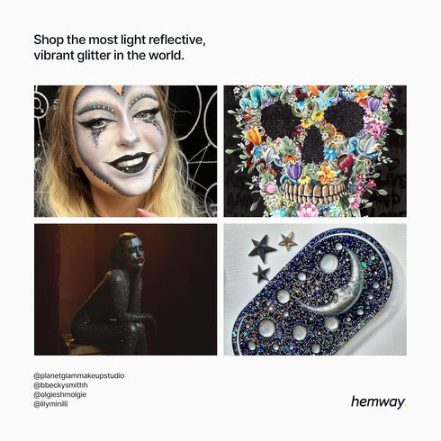 Hemway Premium Ultra Sparkle Glitter, Multi Purpose Metallic Flake for Arts Crafts, Nails, Cosmetics, Black