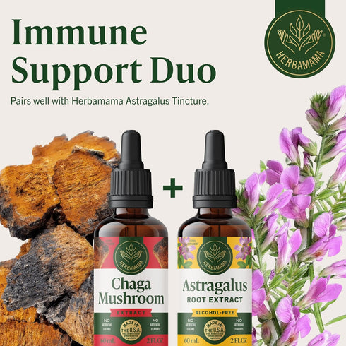 Immune Immunity 42-Day HERBAMAMA Chaga Mushroom Tincture - Vegan Support & Defense with Chaga Mushroom Extract Drops