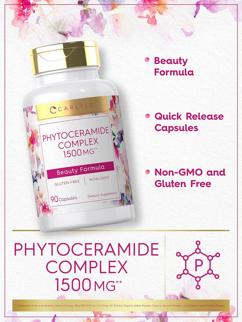 Carlyle Phytoceramide Supplement 1500mg | 90 Capsules | Organic Sweet Potato | Gluten Free, Non-GMO Beauty Formula