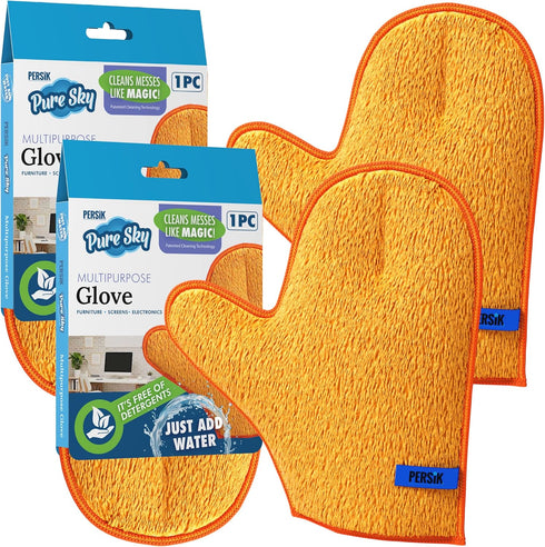 Pure-Sky Microfiber Glove Dusting Mitt - Just Add Water, Ultra Microfiber Cleaning Cloth Glove - 2 Pack