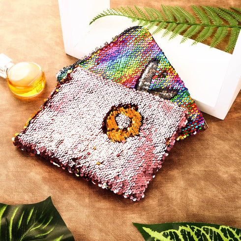 Tatuo 4 Pcs Glitter Sequin Makeup Bag - Rainbow Iridescent Small Reversible Cosmetics Pouch for Women
