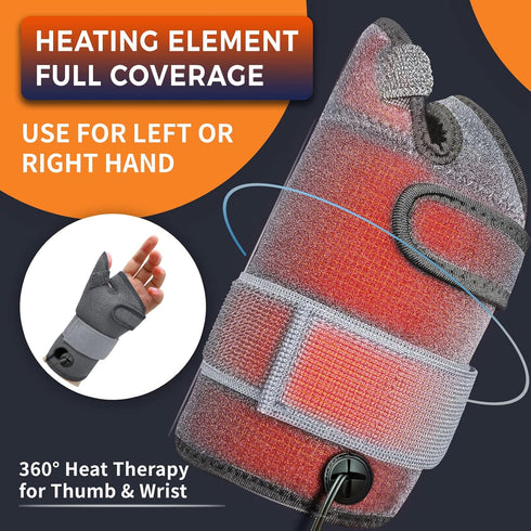 Wrist Thumb Brace Heating Pad for Arthritis and Carpal Tunnel Relief, Heated Wrap for Sprains, Left Right Hand