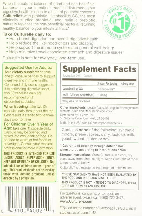 Culturelle Digestive Health, 50 ct, Daily Probiotic Supplement for Digestive Wellness
