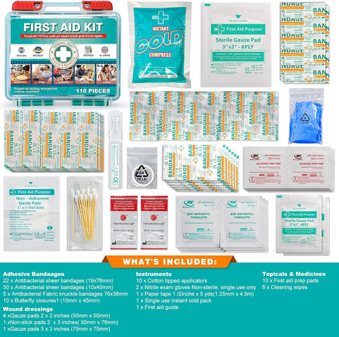 General Medi 110 Pieces Small First Aid Kit - Hard Case First Aid Box for Travel, Home, Office, Camping