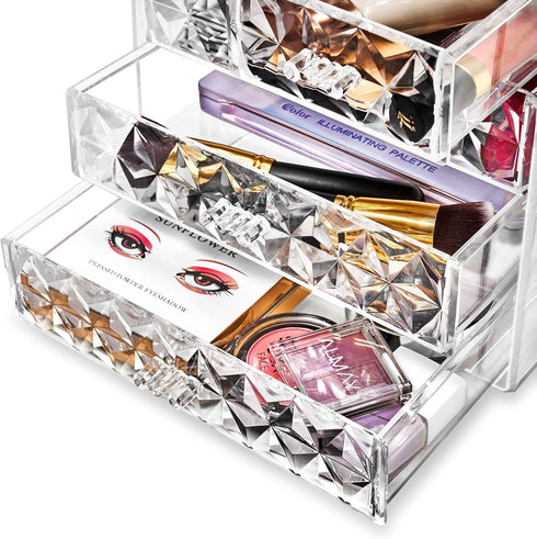 Sorbus Acrylic Makeup Organizer for Cosmetics, Big Clear Storage Case with 3 Large, 4 Small Drawers for Vanity,