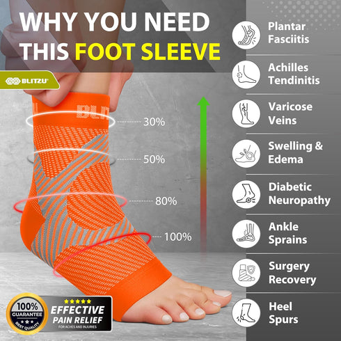 Compression Socks for Plantar Fasciitis, Achilles Tendonitis, Ankle Brace Compression Sleeve, Orange L-XL