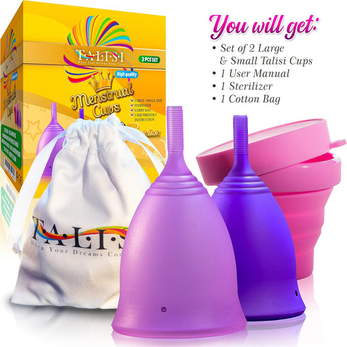 Talisi Reusable Menstrual Cups, Set of 2 Period Cups for Women, Collapsible Sterilization Menstruation Cup for Beginners
