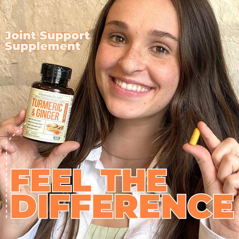 Turmeric Supplement with Ginger Root for Joint & Digestion Support, 60 Caps