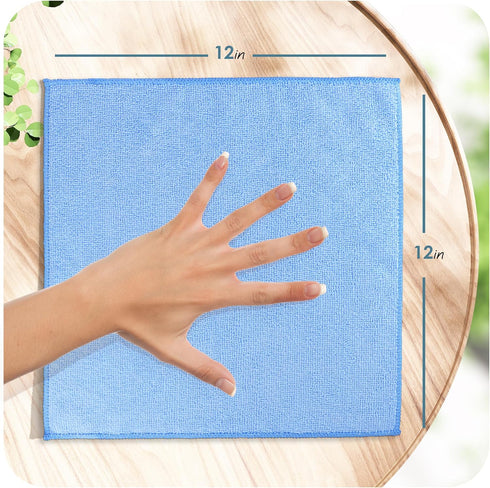 Hearth & Harbor Microfiber Cleaning Cloth, 12 Pack Blue Washcloths, Reusable Lint Free Towels for Cars and Cleaning