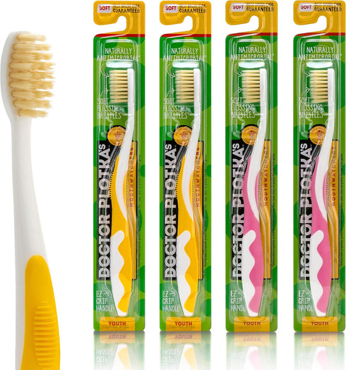 MOUTHWATCHERS Dr Plotkas Extra Soft Kids Toothbrushes, 4 Pack - 2 Yellow and 2 Pink
