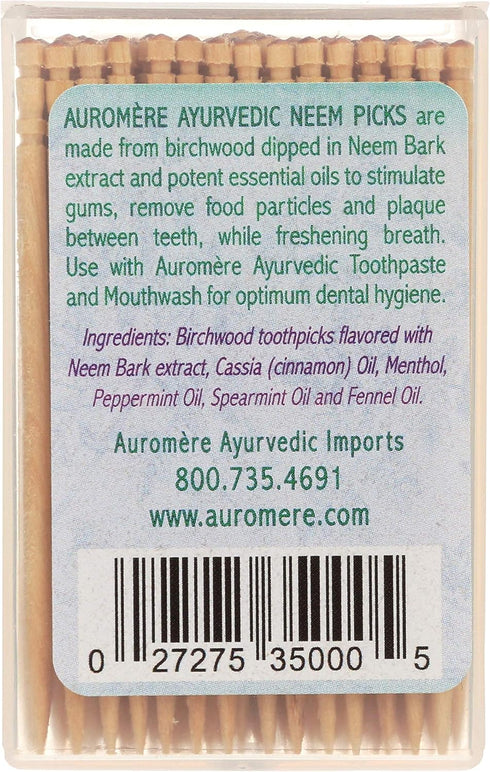 Auromere Ayurvedic Neem Toothpicks - Vegan, Natural, Non GMO, Birchwood (100 Count) (1 Pack)