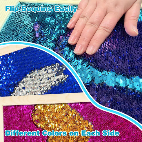 LILXIU 6 PCS Sensory Wall Panel with Wood Frame, Flip Sequin Wall Colorful Touch Learning Board with Felt Backing