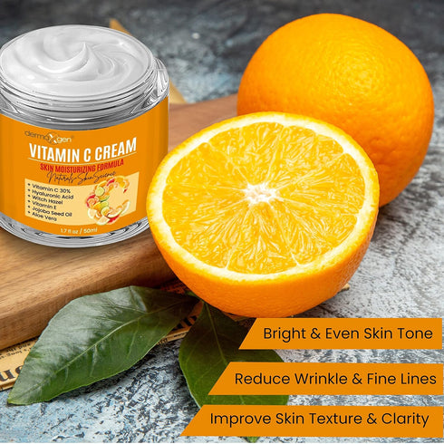 Vitamin C Moisturizing Cream, Organic Anti-Aging Hydrating for Dull, Dry & Sensitive Skin - 1.7 FL OZ