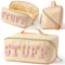 Y1tvei Large Capacity Travel Makeup Bag, Nylon Stony Clover Makeup Bag, Preppy Patch Pink Stuff Chenille Letter Pouch