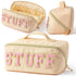 Y1tvei Large Capacity Travel Makeup Bag, Nylon Stony Clover Makeup Bag, Preppy Patch Pink Stuff Chenille Letter Pouch