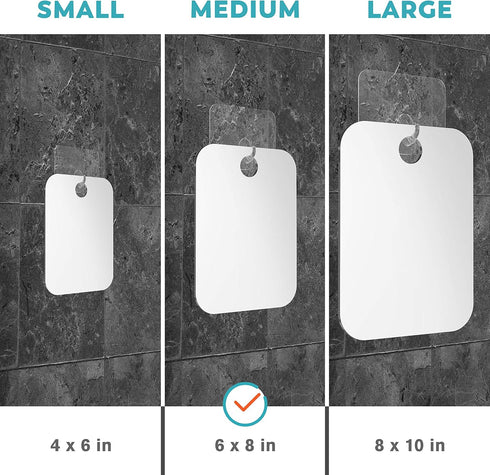 HONEYBULL Fogless Shower Mirror - Anti-Fog Acrylic Mirror with Razor Holder, No-Drill Wall Mount, Medium 6x8in