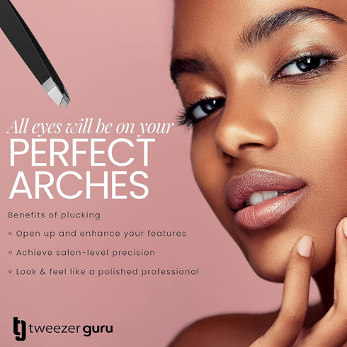 Tweezer Guru Tweezers for Women, Precision Slant-Pointed Eyebrow Tweezer for Facial Hair Removal (Black)